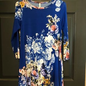 Bellamie Cobalt Blue Floral Long Sleeve Dress